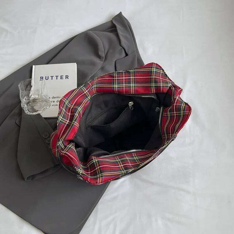 Fashion Trend Grid Gothic Punk Large Capacity Tote Bag2025Canvas Casual Commuter Versatile Shoulder Bag Bolsa De Un Hombro Mujer XJ260130