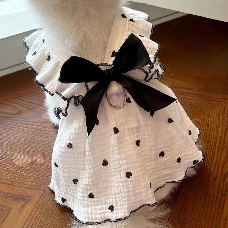 Summer Clothes Heart Print Bow Chi Summhuahua Puppy Sweet Skirt Cotton Dress for Girl Dog Cat Princess Pet Costume H260130