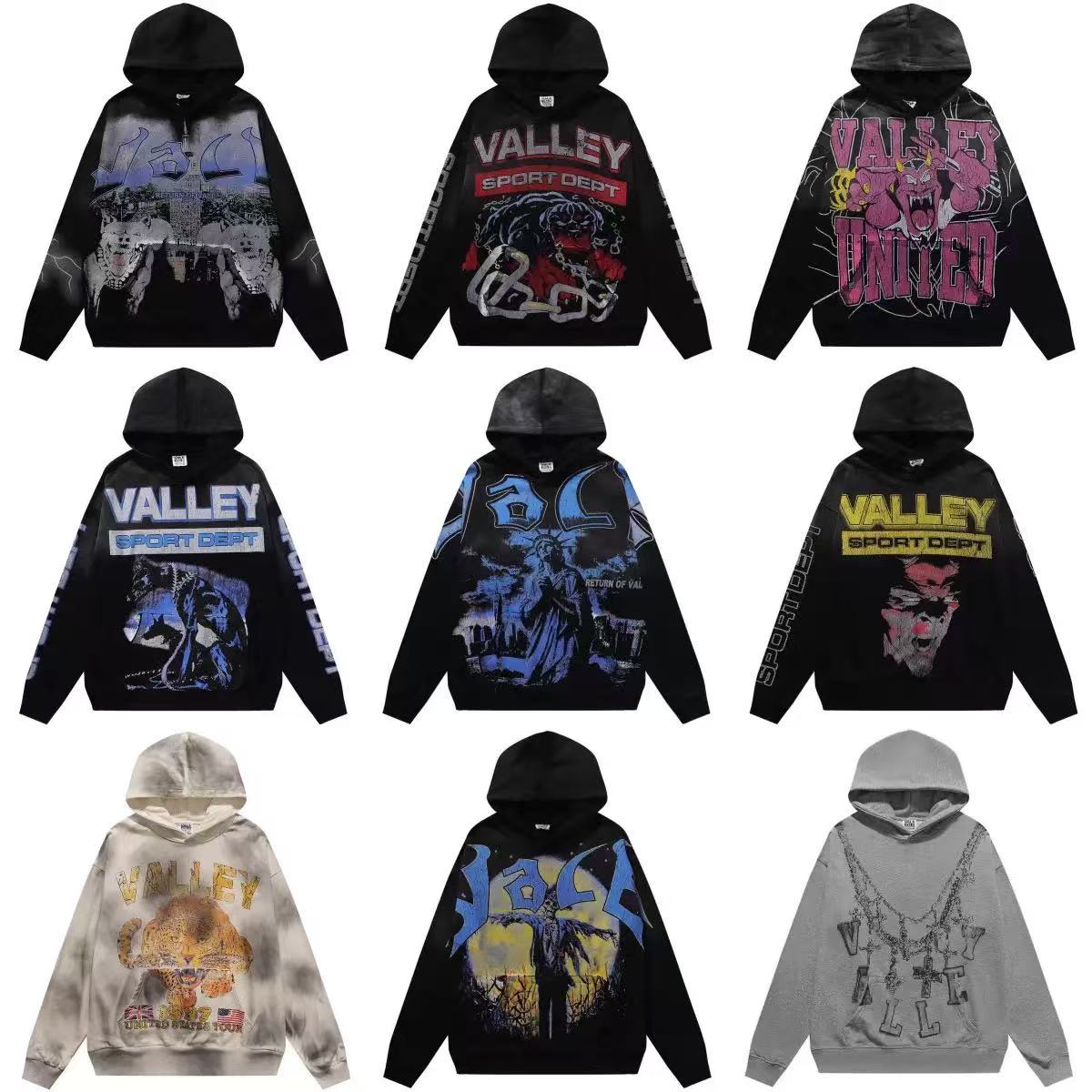 Vale Hoodie Men Valley Dreams Hoodie Washed Distressed Pullover Streetwear Graphic Print Vintage Zip Up Hoodies for Men Casual Oversized Jumper Short Sleeve