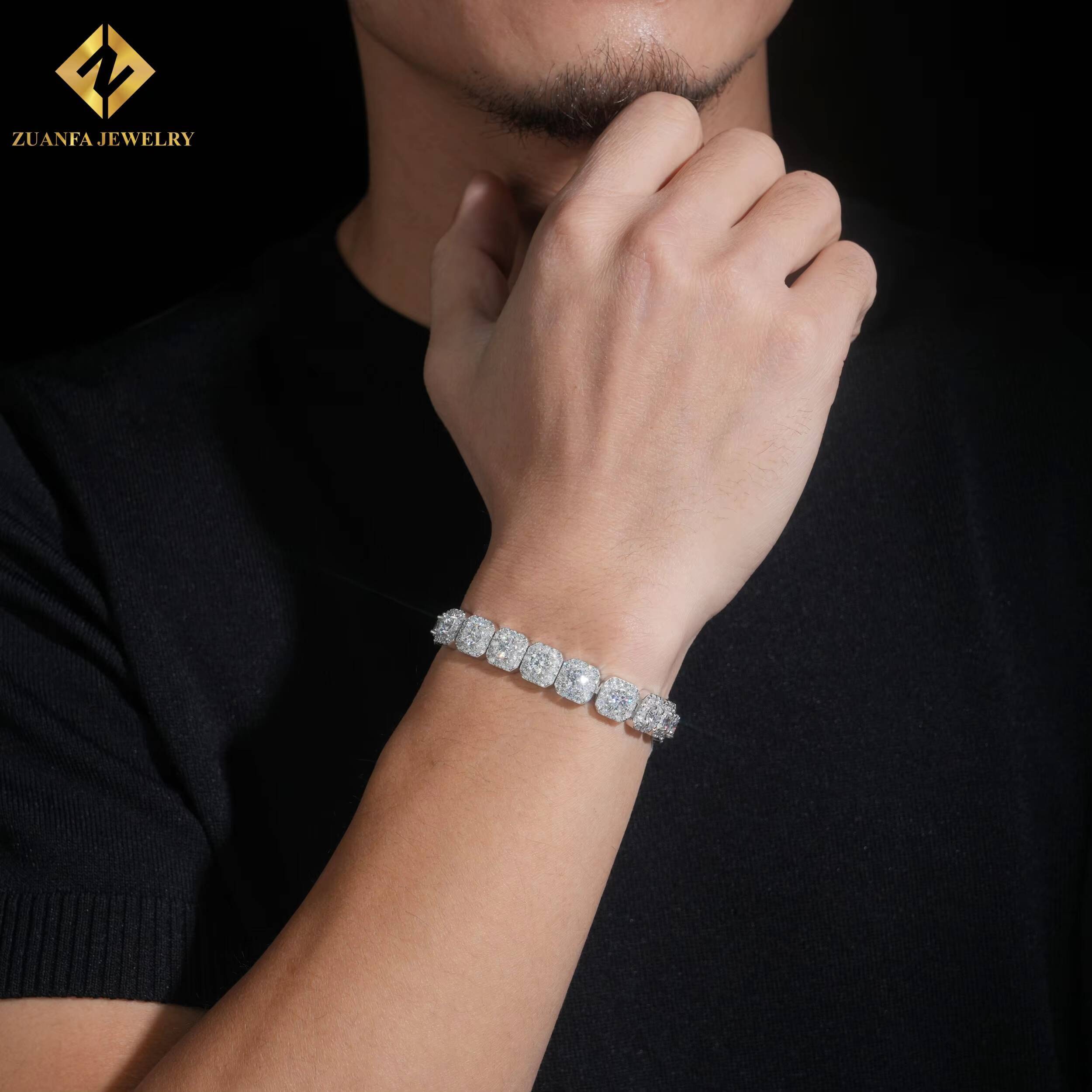 High Quality Hip Hop Moissanite Jewelry 10MM 925 Sterling Silver Iced Out VVS Moissanite Diamond Cuban Link Chain Bracelet Men