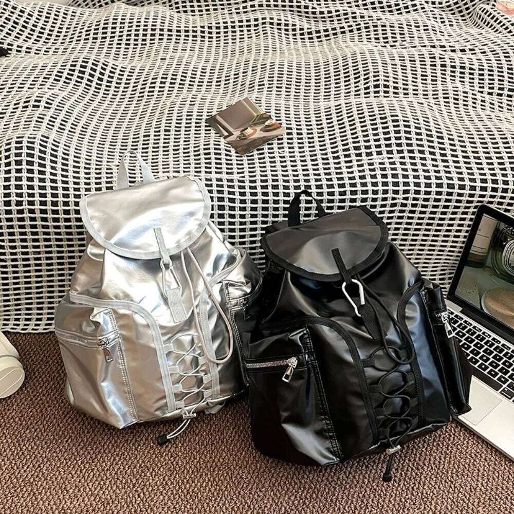 2026 New Large Capaci Silver Color Double Shoulder for Women Korean Sle College Students Fashion Bag Kawaii Backpack