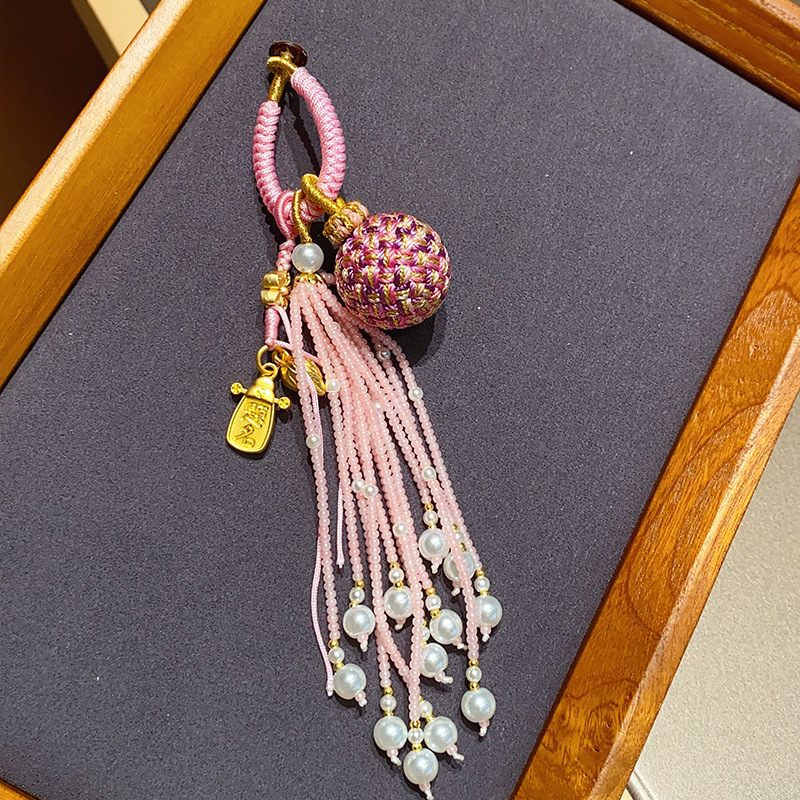 Chinese Style Design Boutique Keychain With Dribbling Bag Pendant Purple Tassel Style Pendant Charming With Hanging Rope