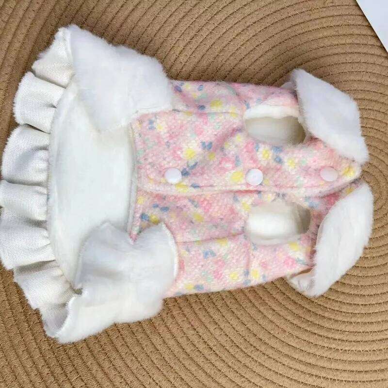 Winter Plush Clothing Rabbit Ear Dress Two Leg Cute Than Bear Teddy Warm Clothes Puppy Coat Pet clothes H260130
