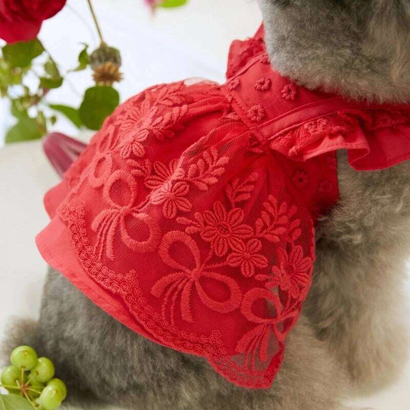 2025 New Pet Summer Puppy Lace Flying Sleeve Princess Teddy Dog Cat Designer Beautiful Thin Dress And Headpiece H260129