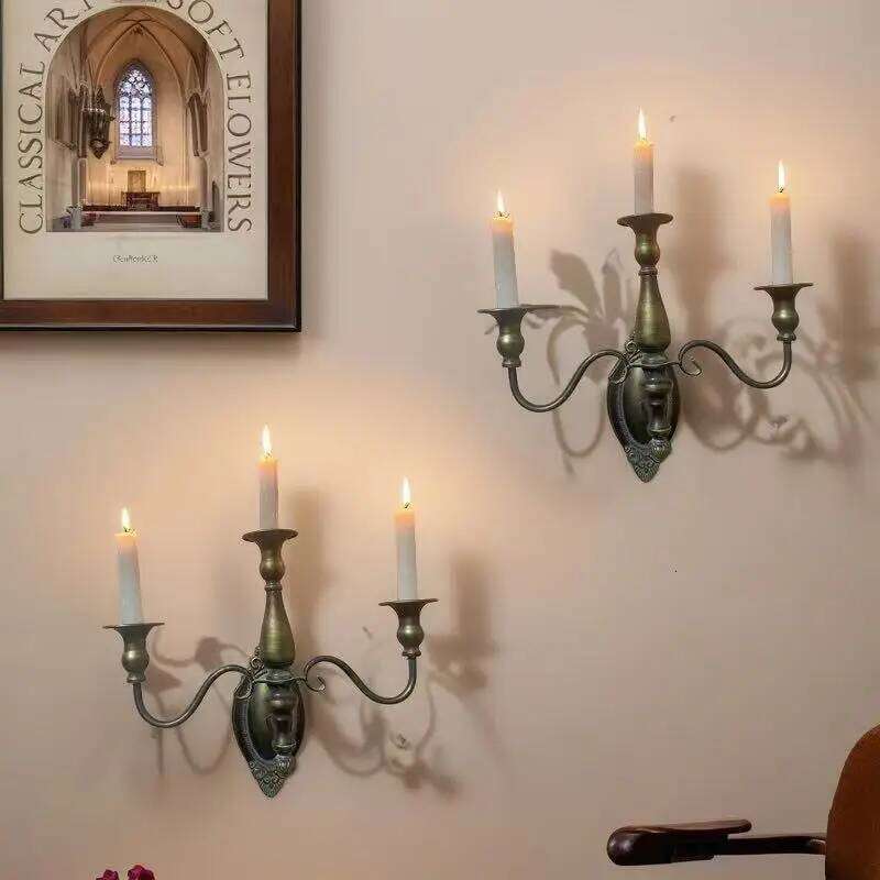 European Iron Candlestick Lamp Dining Table Background Decoration Candle Holder Courtyard Wall Pendant Home Decor Y260131