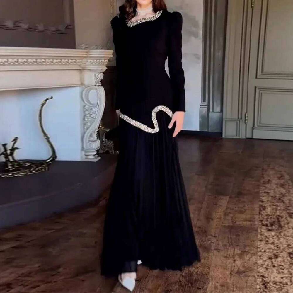 2025 Spring Summer American European New Fashion Women's Long Sleeve Ankle Length Studded Casual Trendy Loose Dresses XJ260131