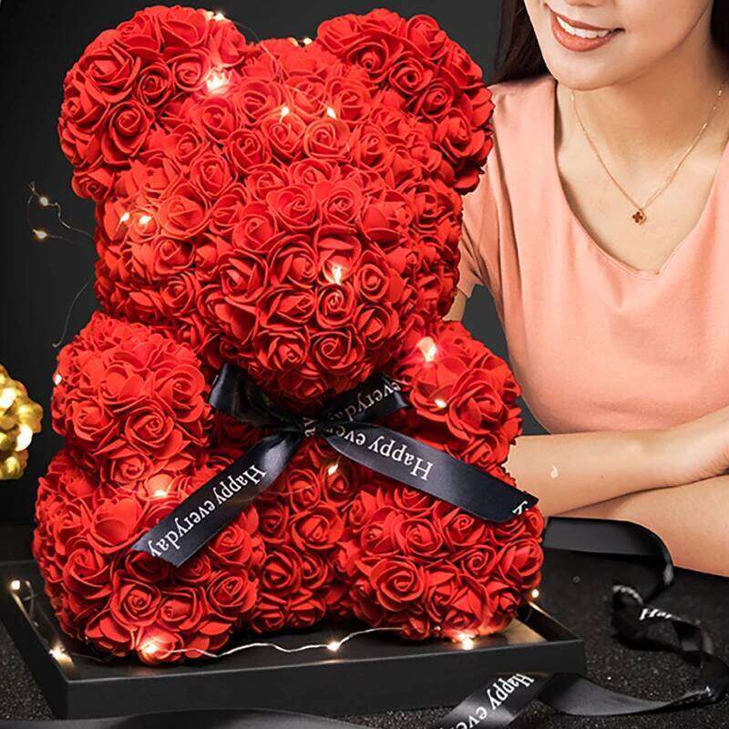 Rose With Box Lights Artificial Teddy Bear for Women/Girlfriend Gift Love Flower Valentine/Anniversary/Birthday Deco Y260131