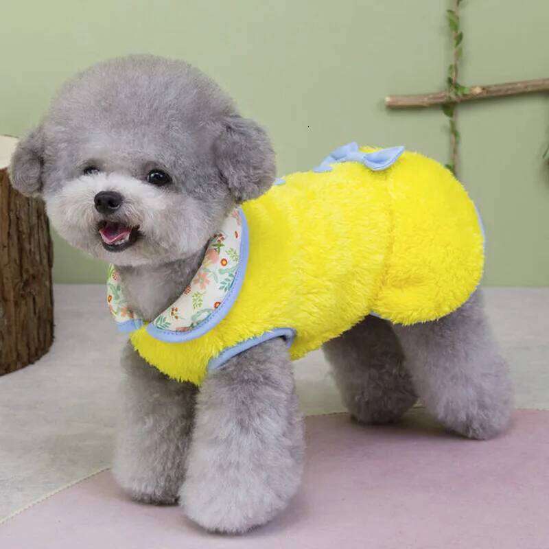 Luxury Fleece Dress Coat Winter Pink Yellow Warm Dog Clothes For Small Dogs Chihuahua Dachshund Sleeveless Hoodie Dresses Outfit H260130