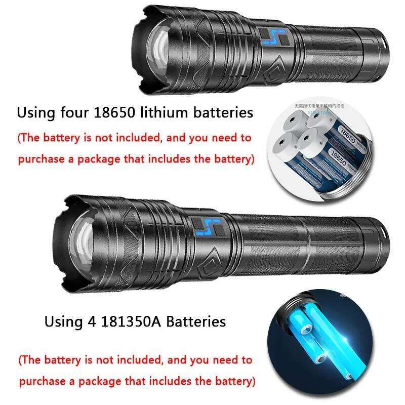 20000LM Super Bright Tactical Flashlight 100W G0 Long Range Powerful LED Torch USB Rechargeable Using 4 181350A Batteries H260131