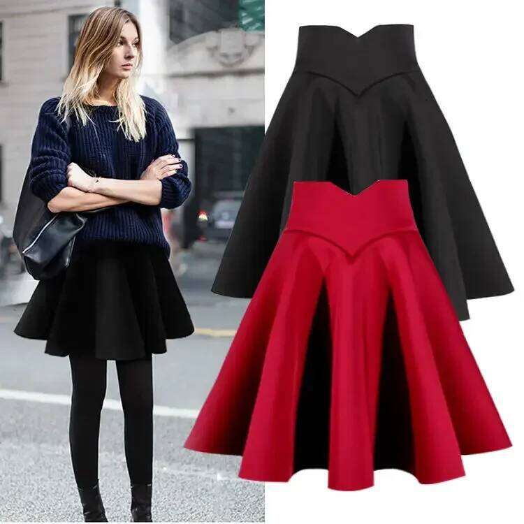 Black Large Size Expandable High Waist Pleated Puff Slim Skirt Woman Skirts Mujer Faldas Saias Mulher XJ260131