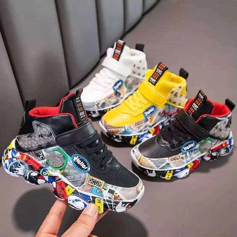 Autumn Winter Child Sneakers Fashion PU Leather Boys Casual Soft Sole Anti Slip Girls Running Plush Warm Kids Shoes Y260128