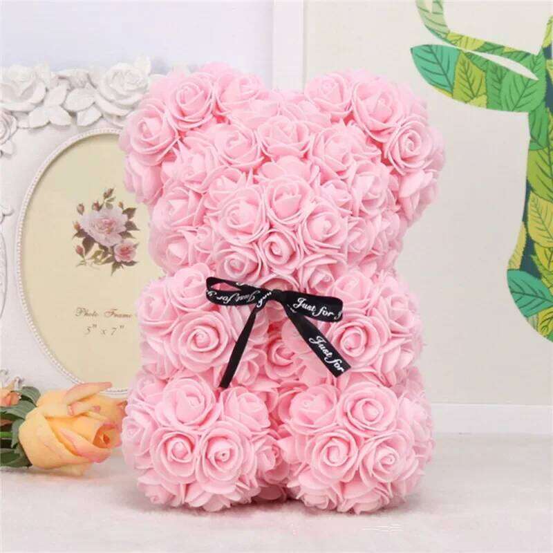 1pc 25cm Artificial Foam Flowers Rose Bear Romantic Creative Gifts For Valentines Mothers Day Anniversary Wedding Y260131