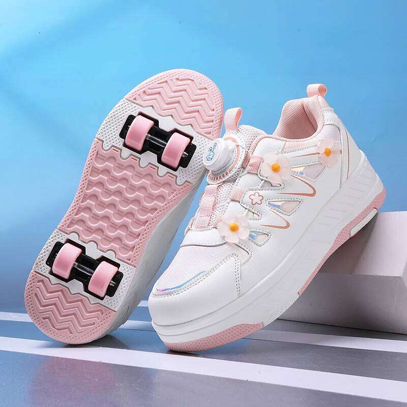 Girls Roller Skates Four-wheel Outdoor Shock-absorbing Casual Sports Soft Walking Comfortable Flat Wheel Shoes for Kids Y260128