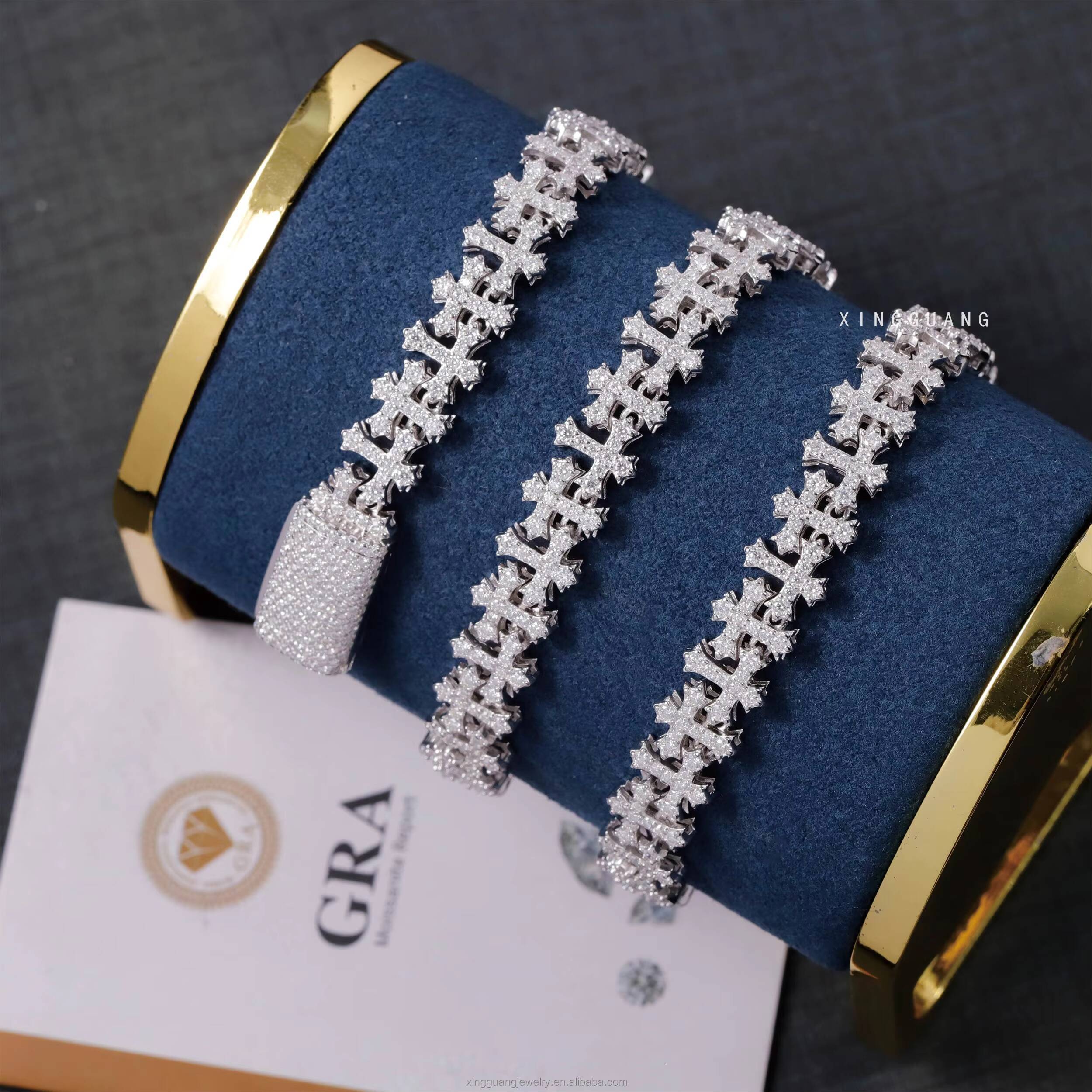 Hip Hop 10MM GRA Iced Bling VVS D Color Moissanite 925 Sterling Silver Cross Link Cuban Chain for Men Pass Diamond Tester