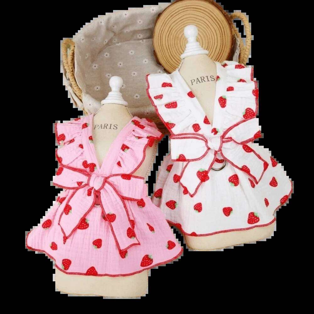 Cute Strawberry Print Dress Chihuahua Clothing Sweet Dog Clothes Bow Cool Summer Puppy Skirt Pet Supplies H260130