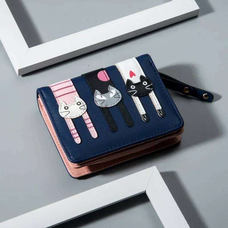 Cartoon Cat PU Leather Women Short Brand Designed Coin Purse Female Card Holder Cute Girl Wallet