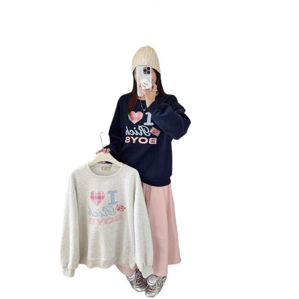 Korean Dongdaemun Patch Embroidery Round Neck Sweatshirt For Women, Autumn New Simple Letter Loose Casual Versatile Long Sleeve