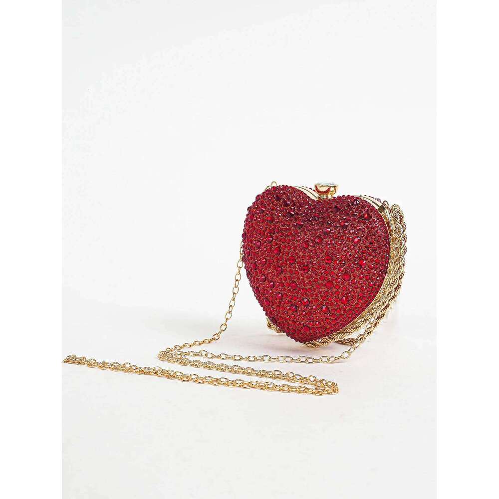 Women's evening clutch bag, luxurious sparkling rhinestone heart-shaped handbag. Fashionable and elegant, high-end feel