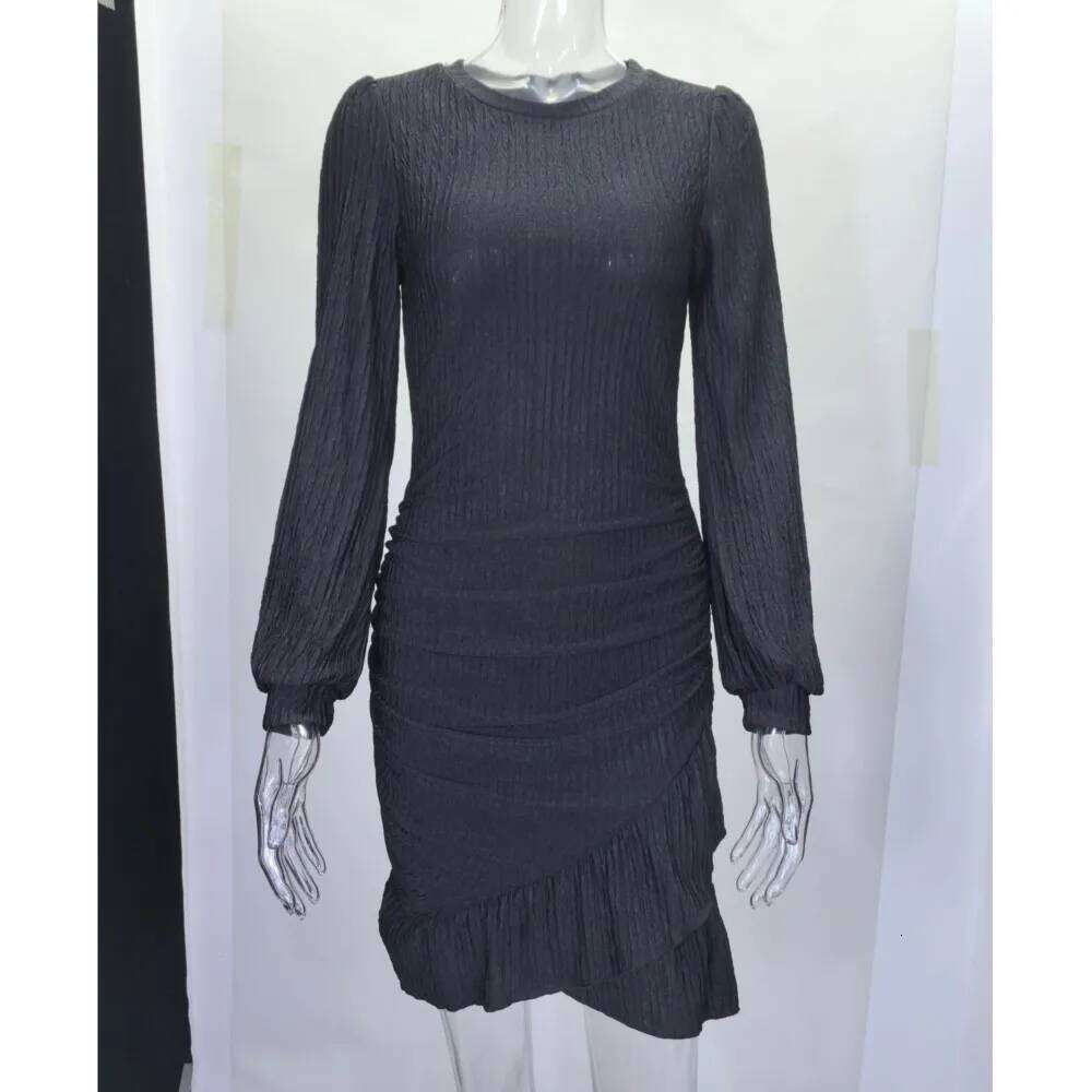 New Autumn Winter Fashion Long-sleeved Knitted Slimming Women's Dress Elegant Female Hip-hugging Pleated Mini Dresses 2025 XJ260131