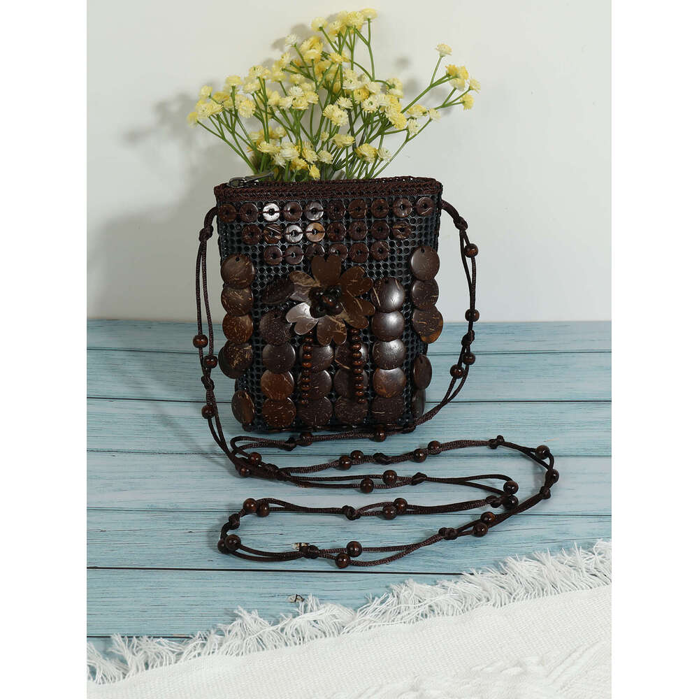 Handbag Small Wallet Crossbody Beaded Coconut Shell Woven Bag