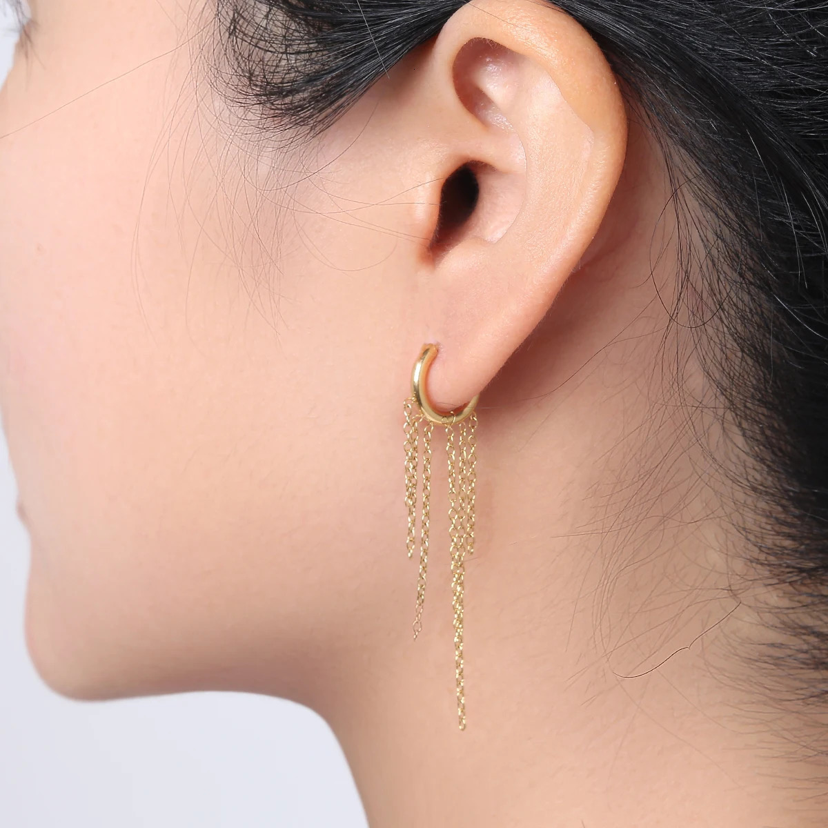 Womens Tassel Hoop Earrings Stainless Steel Huggie Dangle Chain Earrings 260126
