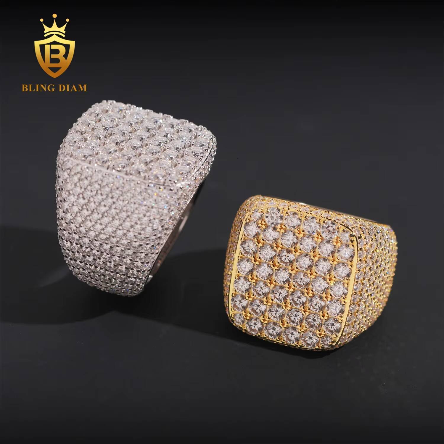 New Arrival Ready to Ship 925 Sterling Silver Hip Hop Ring Iced Out Diamond Moissanite Ring Pass Diamond Tester Men Ring