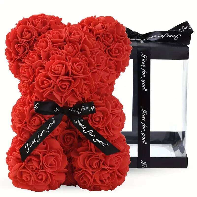 Valentines Rose Gifts Her, Red Artificial Flowers Bear With RoseBouquet Romantic For Wife Girlfriend,Birthday, Wedding Y260131
