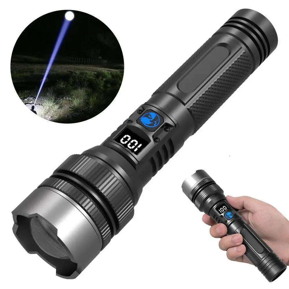 High Strong Power Led Flashlights 2000LM Tactical Torch With Display Light USB Charging Camping Fishing Emergency Zoom Lantern H260131