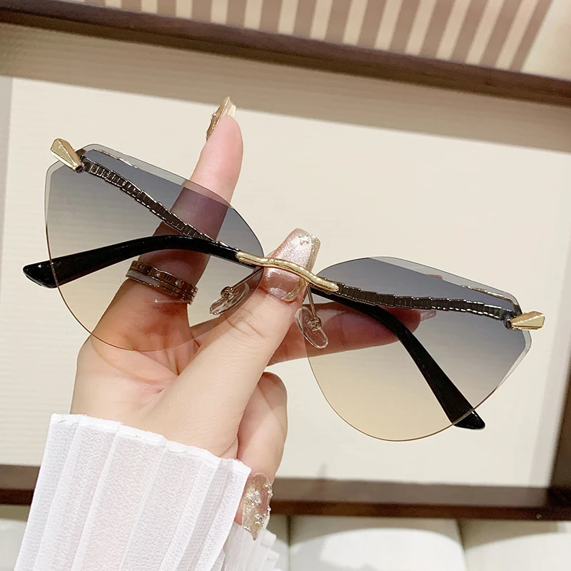 Frameless Cut-edge Cat-eye Sunglasses For Women Anti-uv Personalized Glasses Fashionable Girl Sunglasses For Women 260128