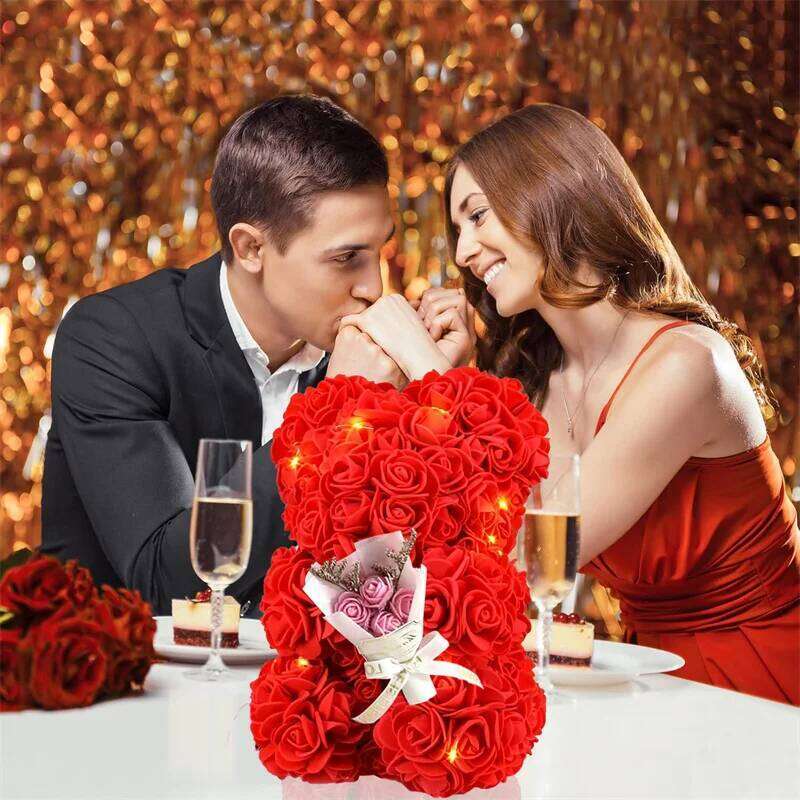 10inch Flower Bear Led Light Mother's Day Anniversary Birthday Girt for Wife Girlfriend Mom with Gift Box and Card Y260131