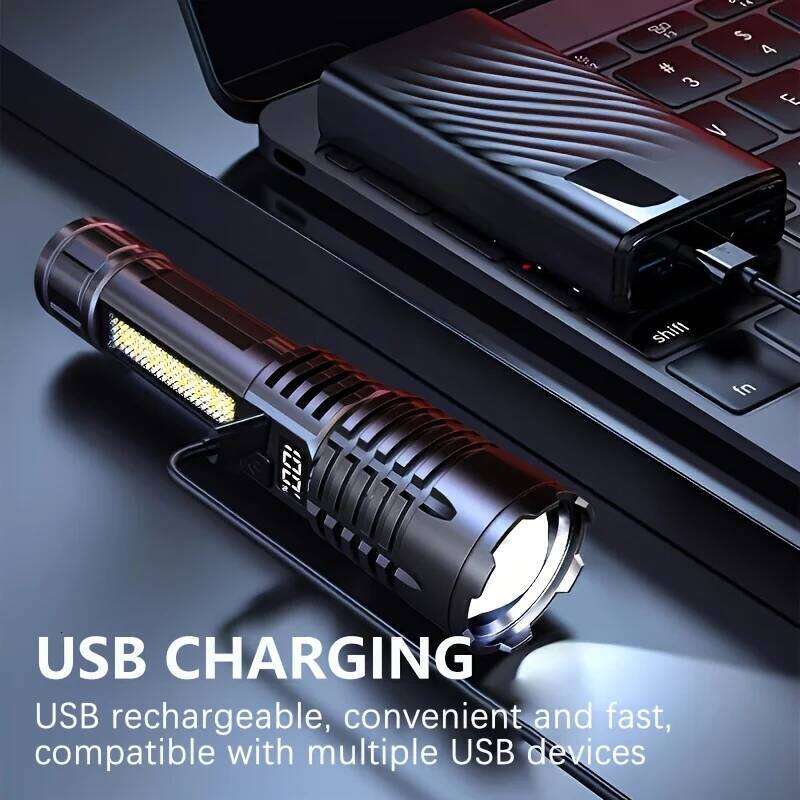 Super Bright COB LED Flashlight USB Rechargeable Zoomable With Side Light Waterproof Torch Camping Hiking Emergency Outdoor H260131