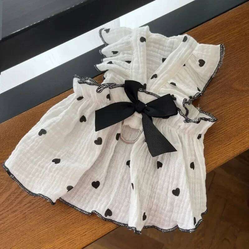 Summer Clothes Heart Print Bow Chi Summhuahua Puppy Sweet Skirt Cotton Dress for Girl Dog Cat Princess Pet Costume H260130