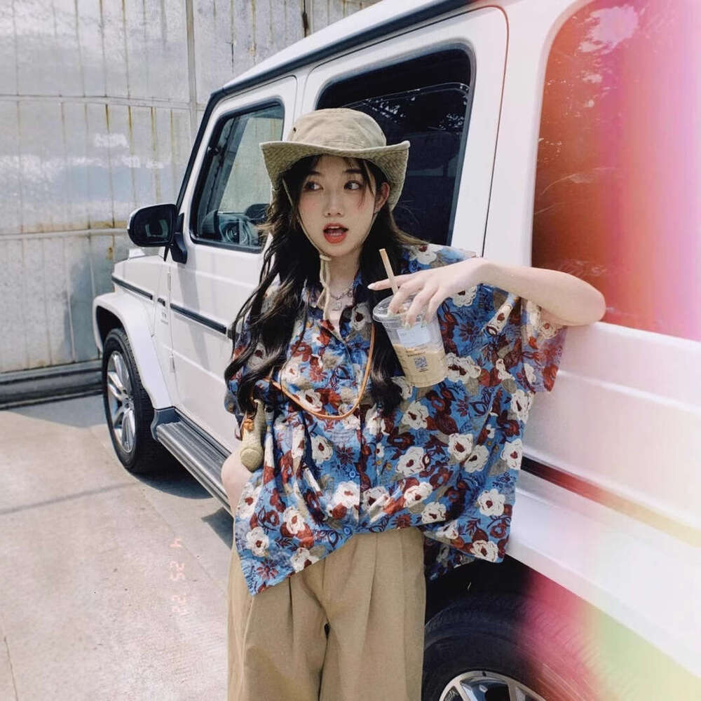 Hawaiian Floral For Women Summer Beach Hong Kong Style Loose Niche Retro High-End Feel Short Sleeve Chic BF Shirt