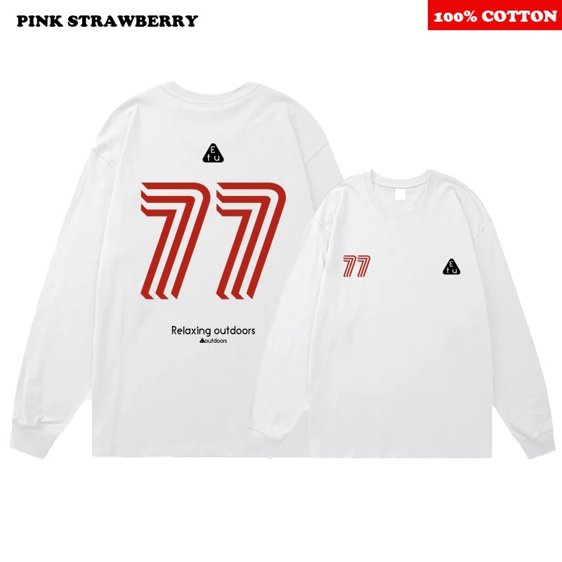 Street Hip Hop Number 7 Print T-shirt Men Autumn 100 Cotton Oversize Sports Gym Long sleeves Tee Y2k Top Men clothing 260118