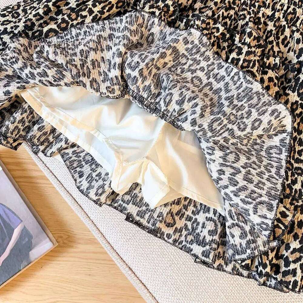 Chiffon Leopard Mini Skirts Women Y2k Retro Summer Elastic Waist Stylish Streetwear Korean Style Temperament Cake Faldas Tender XJ260131