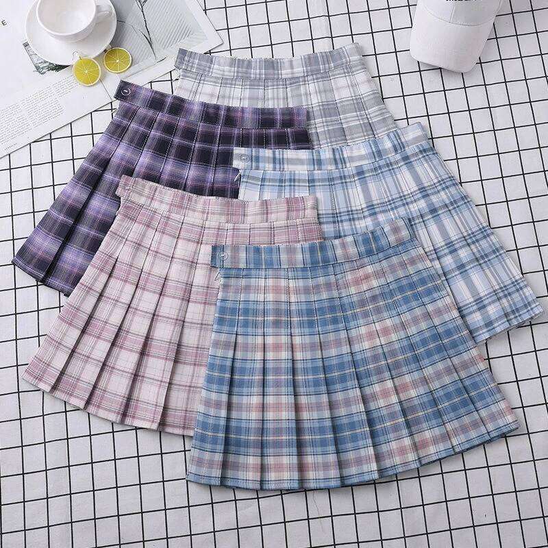 Plaid Pleated High-Waist Women's 2022 Summer A-Line Korean College Style School Girls Eam Dance Clothing Mini Short Skirt XJ260131