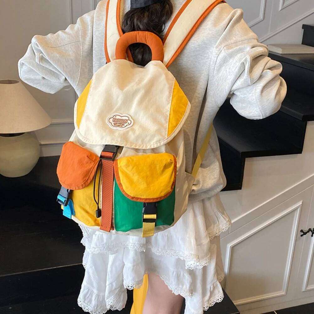 New Color Matching 2 Sizes Parent-Child Bags Korean Style Large Capacity Drawstring Schoolbag Nylon Multi-Pocket Kids Backpack