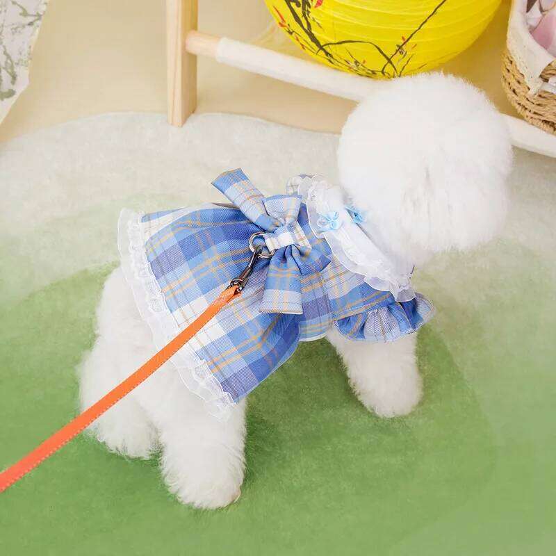 Pet Plaid Thin Princess Dress Teddy Bear Summer Outfit Cat Traction Skirt Dog Clothes for Small Dogs Puppy H260129