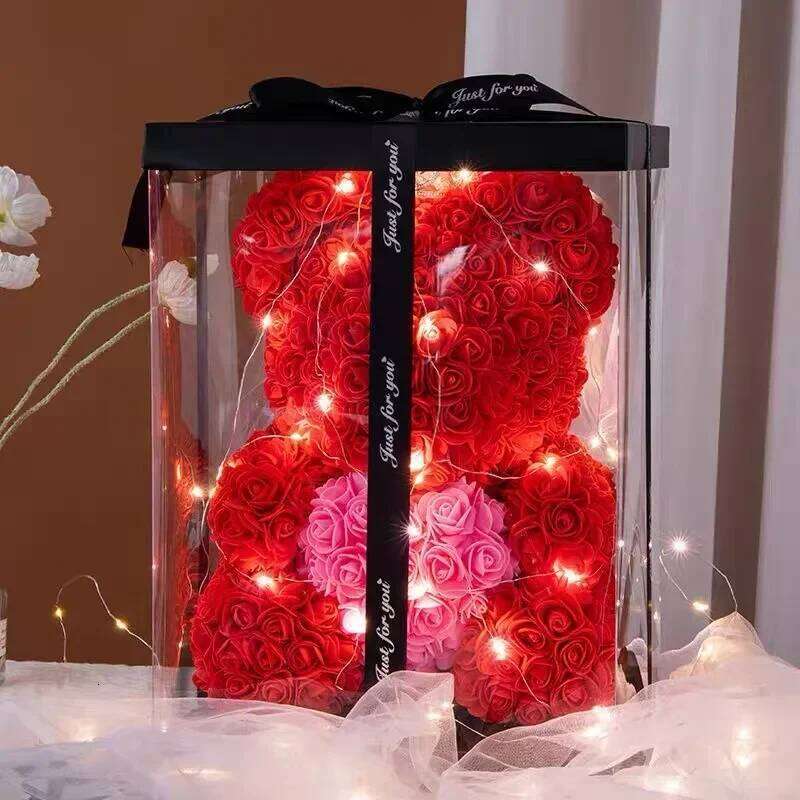 Valentine's Day DIY Birthday Anniversary Artificial Rose Bear Gift Box Packaging Wedding Decoration Y260131