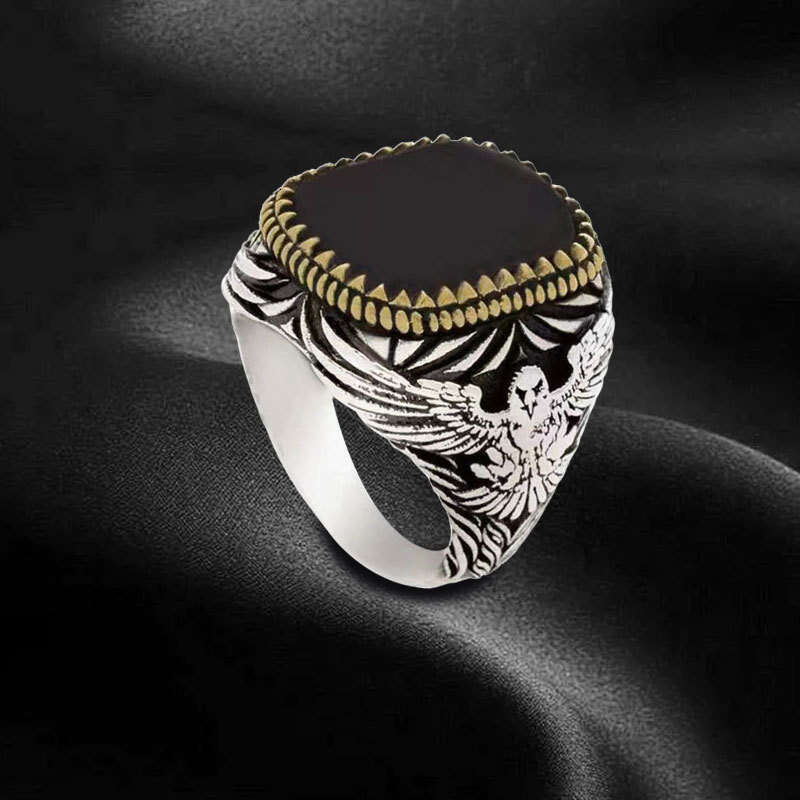 Totem Pattern Zircon for Men Punk Dark Trendy Cool European and American Style Ring Popular Retro Jewelry