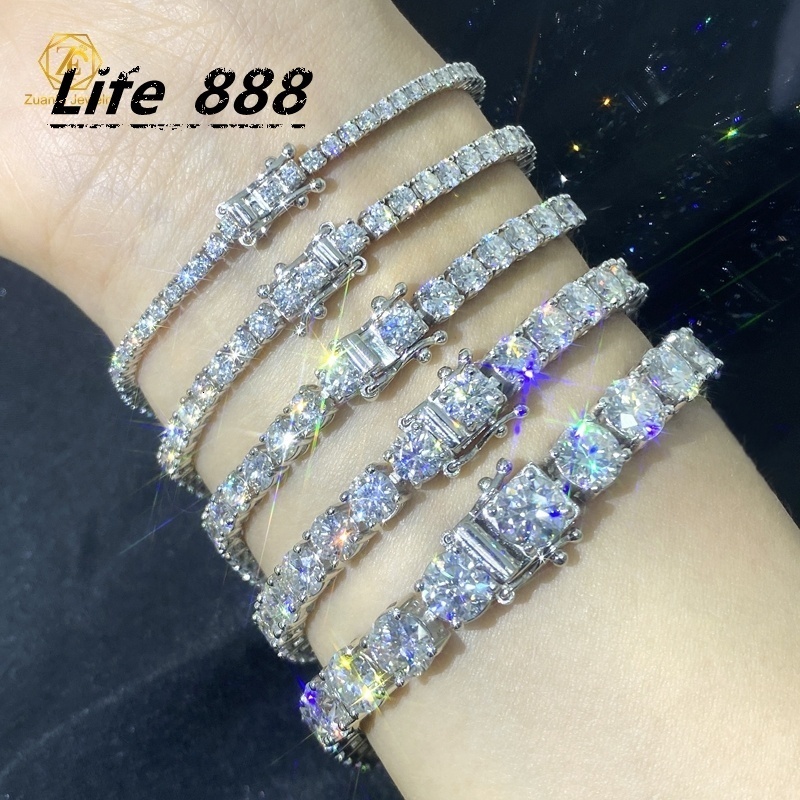 Hiphop Luxury Gra Vvs D Color 3mm 4mm 5mm Mossaanite Tennis Chain 925 Moissanite Sterling Silver Mold Baguette Chains