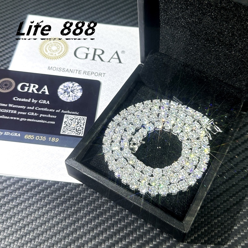 925 Silver Moissanite Bracelet Iced Out VVS Moissanite 3mm 4mm 5mm Tennis Bracelet Moissanite Diamond Tennis Chain Necklace