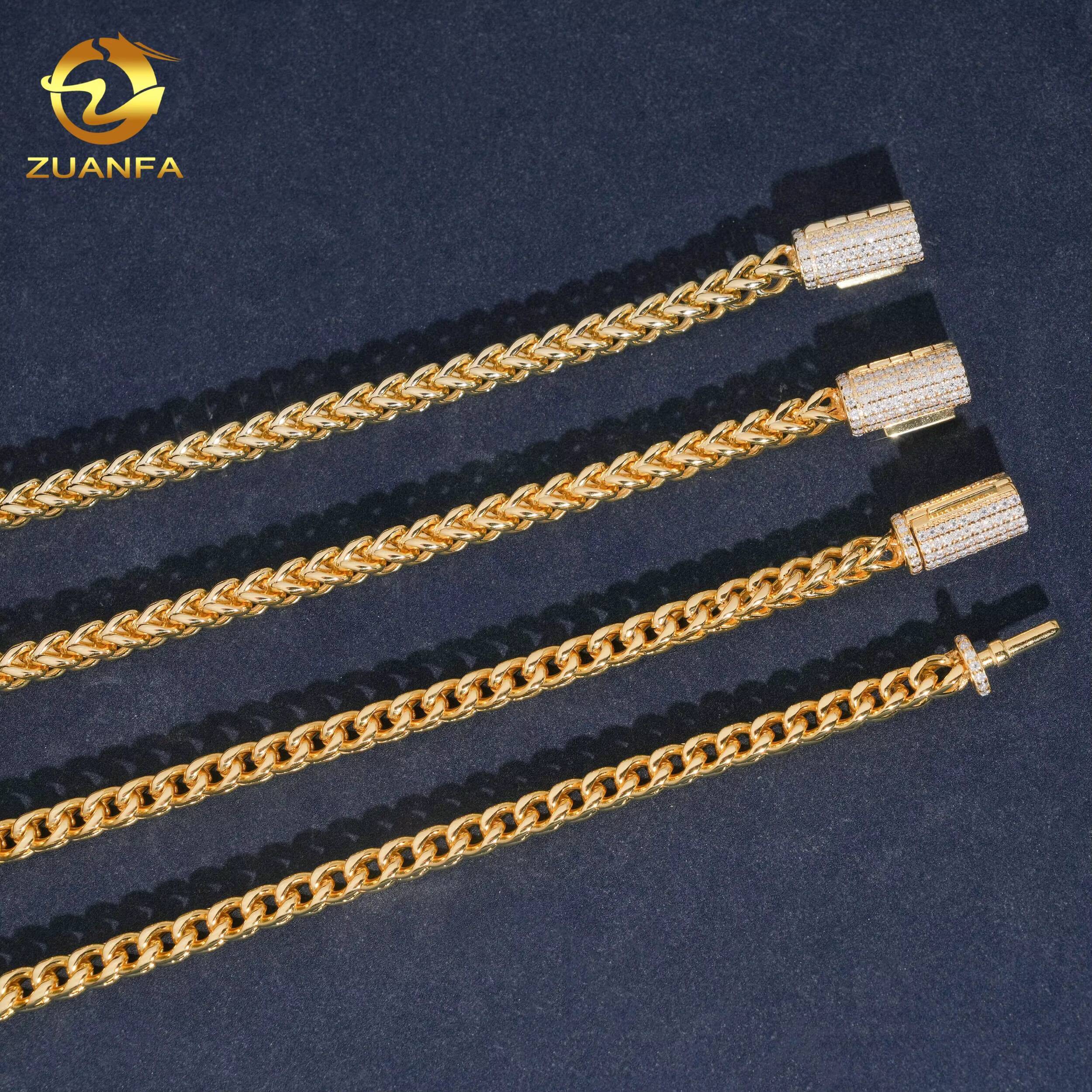 Fast Shipping 4mm 316L Stainless Steel Franco Chain with Moissanite Lock Gold Plated Men Hip Hop Cuban Link Chain Fashion Chain