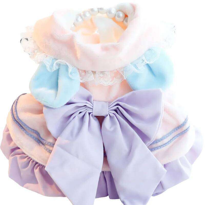 Autumn Winter Thick Pet Dress Dogs Cats Princess Style With Cute Bowknot, Warm Soft Girlish Outfit For Small Dog H260129