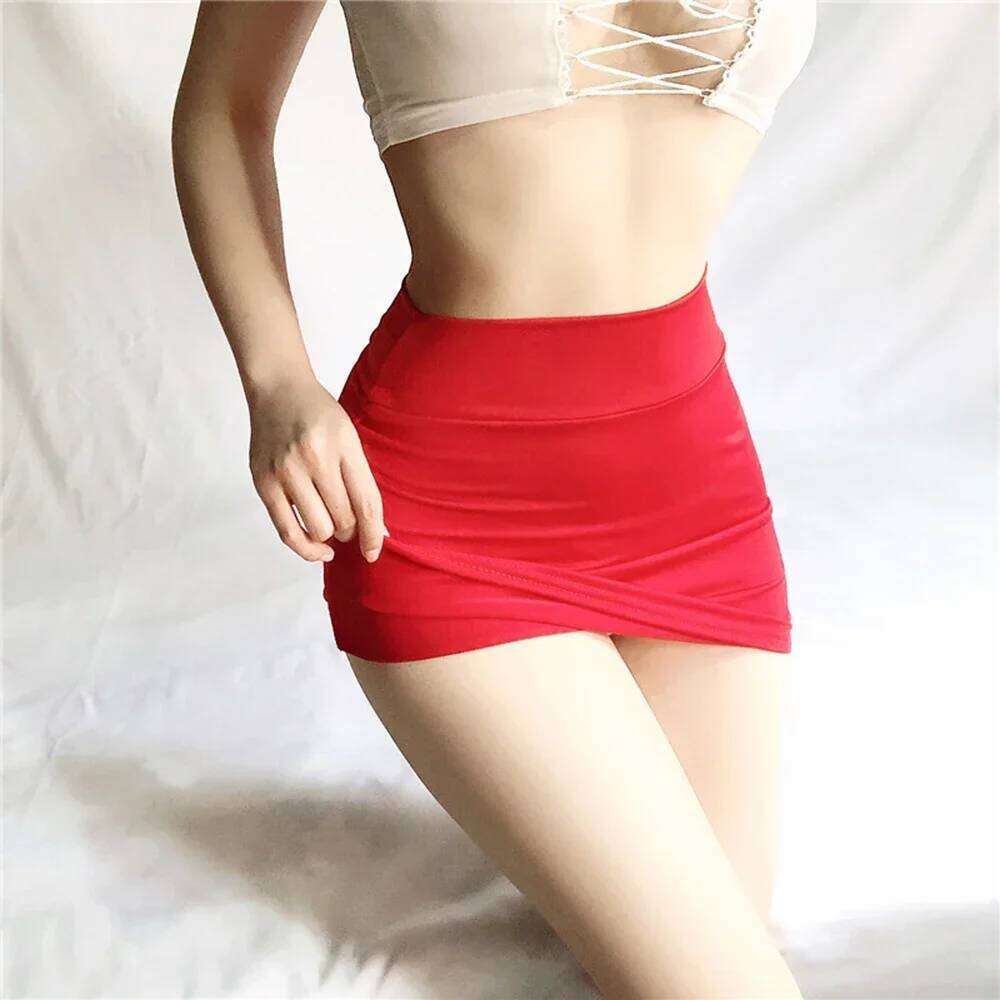 Women Ultra-Thin Shiny Sheer Mini Skirt Sexy Stretch Mesh Bodycon Lingerie Smooth See Through Nightwear Cosplay XJ260131
