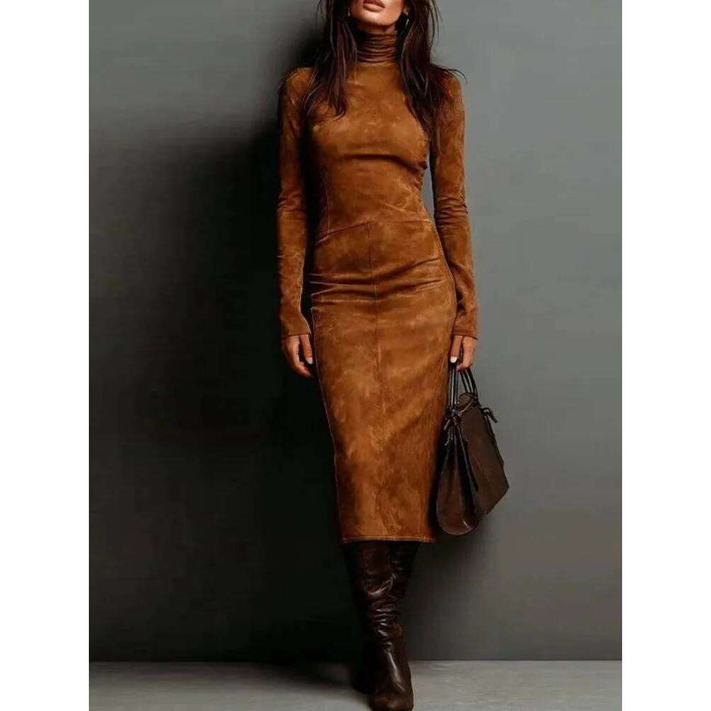 Spring Autumn Sexy Slim Midi Dress For Female Fashion Half-high Collar Long Sleeves Dresses Ladies Foreign Style Party Vestidos XJ260131