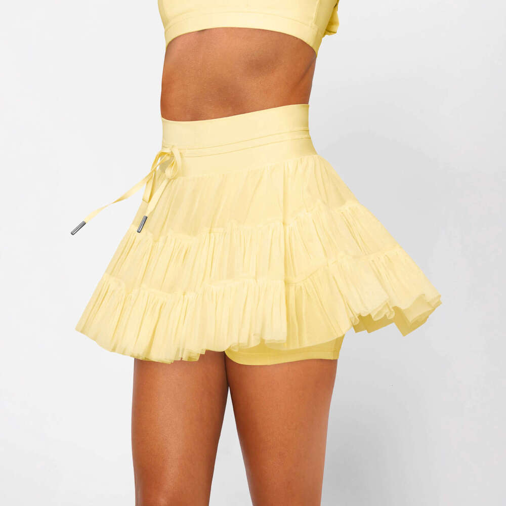 In Stock Wholesale Hot Sale Sweet Fresh Solid Color Lace Mesh Spliced Anti-Exposure with Safety Pants Half Skirt