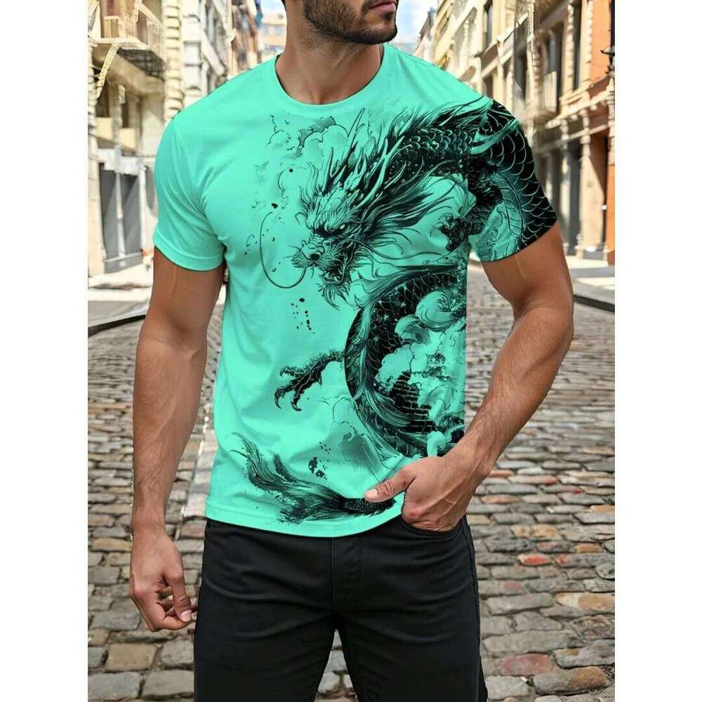 3D Dragon Print Summer Daily Casual Street Outdoor Sports Short Sleeve Urban Fashion Men's T-shirt C260131