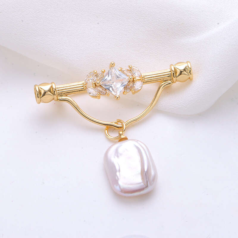DIY Vintage Palace Carved One-word High-end Versatile Pearl Exquisite Brooch Can Be Hung Pendant