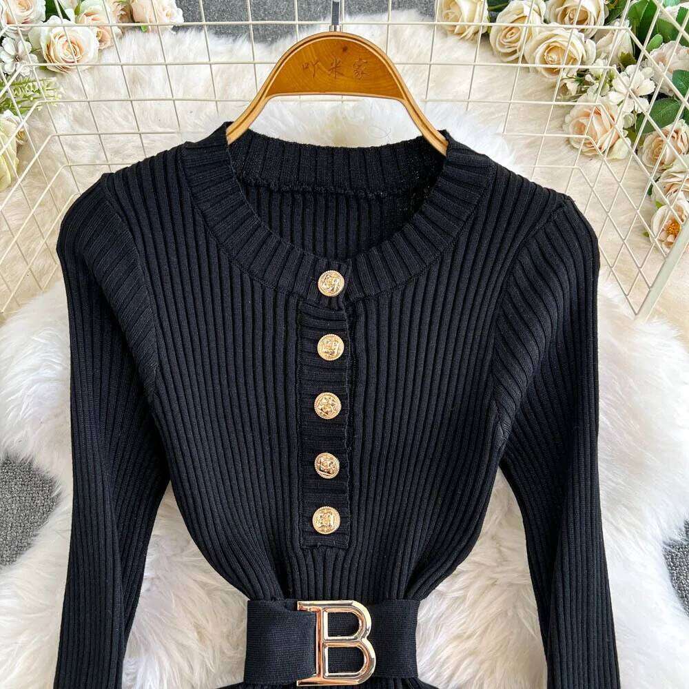 YuooMuoo Chic Fashion Sexy Package Hips Knitted Long 2025 Autumn Winter Women Elegant Black Bodycon Party Dress Streetwear XJ260131